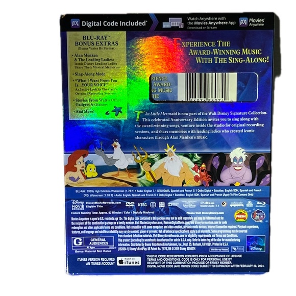Disney The Little Mermaid Blu-ray DVD Digital Code Anniversary Edition Slipcover - Picture 2 of 3